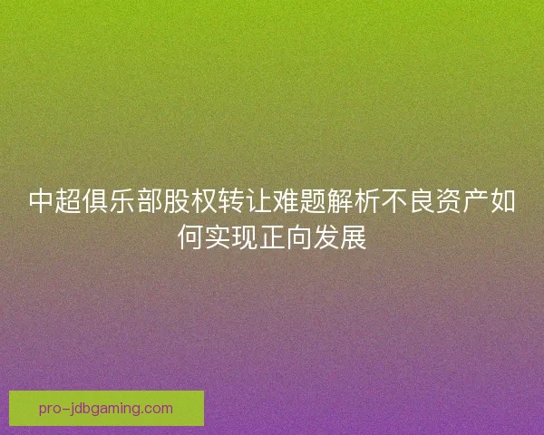 中超俱乐部股权转让难题解析不良资产如何实现正向发展